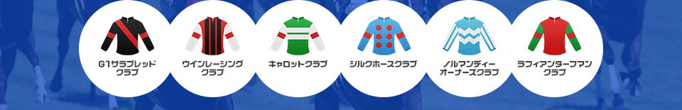 G１サラブレッドクラブ,ウインレーシングクラブ,キャロットクラブ,シルクホースクラブ,ノルマンディーオーナーズクラブ,ラフィアンターフマンクラブ